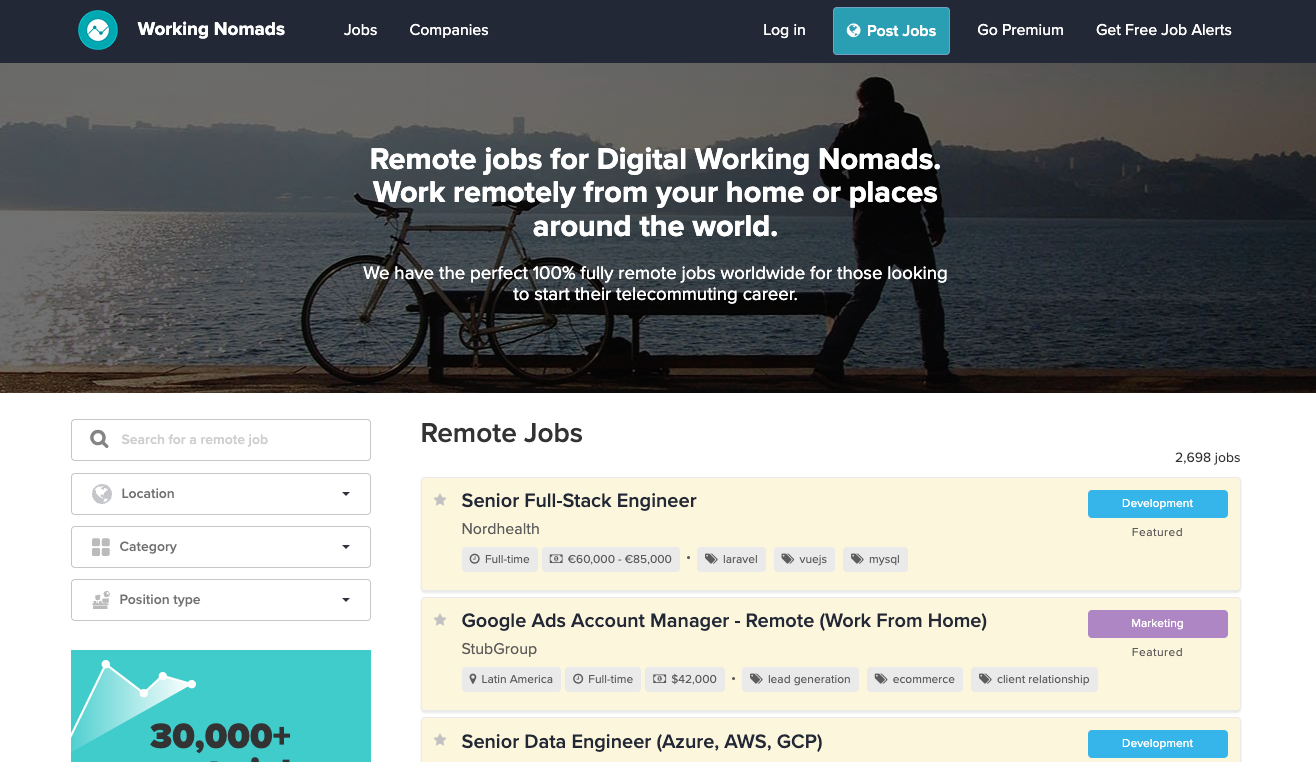 workingnomads plateformes pour trouver des missions en télétravail