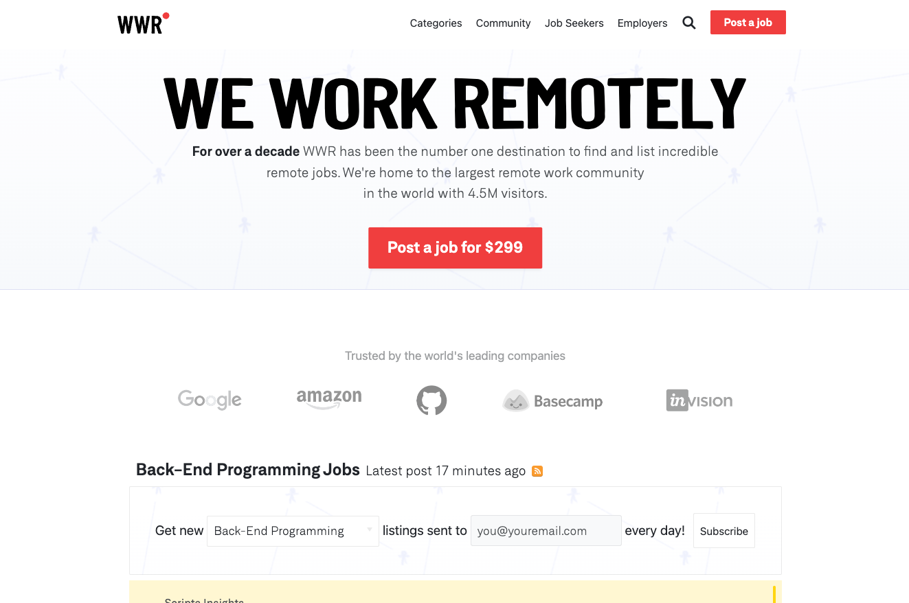 weworkremotely plateformes pour trouver des missions en télétravail